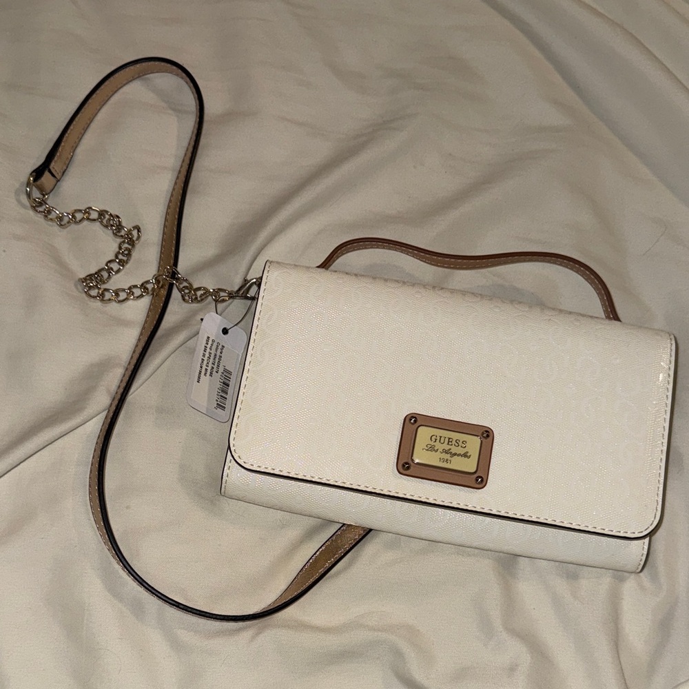 GUESS Ivory and Tan Crossbody Bag